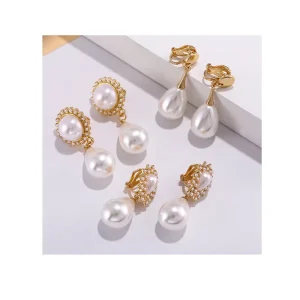 Fashion Waterdrop Baroque Pearl Clip on Earrings Charm Pendant Geometric No Pierced Ear Clips for Women Wedding Jewelry Gifts