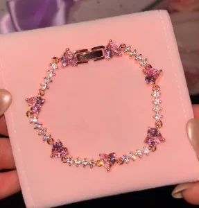 Fashion Waterproof 18K Gold Plated Stainless Steel 5A Zircon Heart Shinning Bracelet