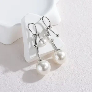 Fashion Waterproof 18K PVD Gold Plated Stainless Steel Knotted Stud Earrings Pearls Drop Earrings