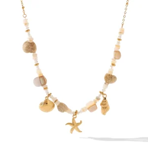 Fashion Waterproof Jewelry Set Stainless Steel 18k Gold Plated Bohemian Style Necklace Pendant Bracelet