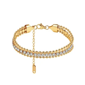 Fashion Waterproof Stainless Steel 18K Gold Minimal Bracelet with CZ for Women