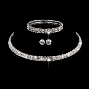 Fashion Wedding Jewelry Rhinestone Crystal Clear Cubic Zirconia Choker Necklace Earrings Bracelet Jewelry Sets for Women