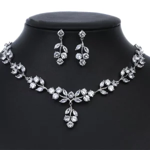 Fashion Wedding Jewelry Set Crystal Earring Necklace Trend Leaf Zircon Jewelry Set for Women