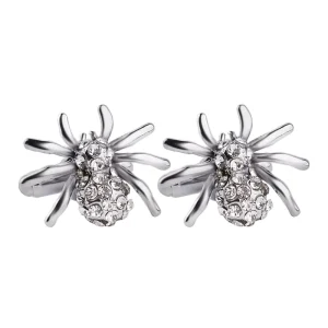 Fashion Wedding Party Silver Plated Crystal Spider French Shirts Cufflinks for Men