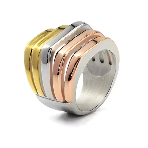 Fashion Wide Big Punk Rings for Women Arched Shape Tri Color Stainless Steel Rings Party Rings Accessories