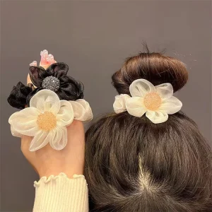 Fashion Woman Pearl Hair Ties Flower Hairband Girls Ponytail Holders Rubber Band Hair Accessories
