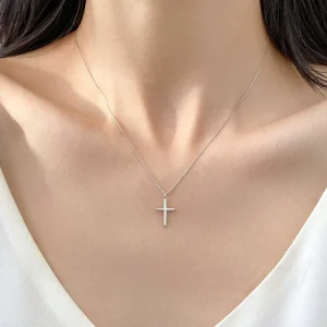 Fashion Women 925 Sterling Silver Necklace Vintage Pendant Necklace Dainty Cross Necklace
