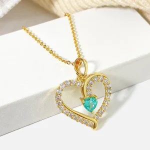 Fashion Women Accessories Pendant Jewelry 18K Gold Plated Cubic Zirconia Trendy Heart Necklace for Women