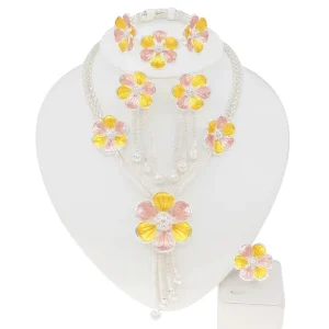 Fashion Women African Necklace 24k Gold Plated Jewelry Custom Design Earring Necklace Set