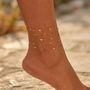 Fashion Women Anklet PVD 18K Gold Star Moon Heart Snake Charm Chain Anklet Summer Outdoor Beach Foot Jewelry