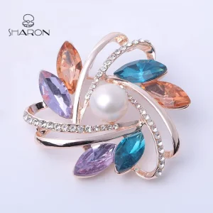 Fashion Women Brooches Colorful Flower Brooch Pearl Pins and Brooches