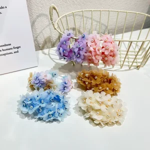 Fashion Women Colorful Statement Korean Sweet Flower Hoop Earring Jewelry Cute Purple Yellow Fabric Earrings