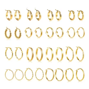 Fashion Women Custom Jewelry Silver Stainless Steel 18K Gold Plated Big Large Smooth Bead Twisted Hoop Earring