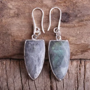 Fashion Women Customized Jewelry Silver Natural Gemstone Arrow Earring Labradorite & Amazonite Earring