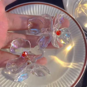 Fashion Women Exaggerated Large Transparent Flower Petal Drop Earring Korean Women clear Party Statement Flower Drop Earring