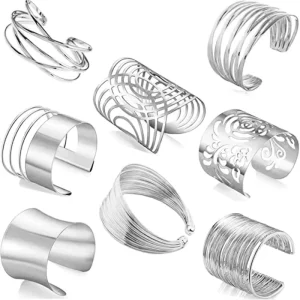 Fashion Women Exaggerated Wide Big Women Hollow Line Geometric Punk Style Silver Colored Open Cuff Bangle Bracelet for Women