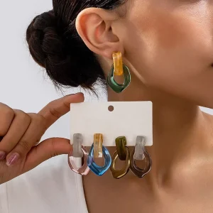 Fashion Women Geometric Resin Transparent Earring Exaggerated Retro Women Irregular Resin Statement Colorful Clear Drop Earring