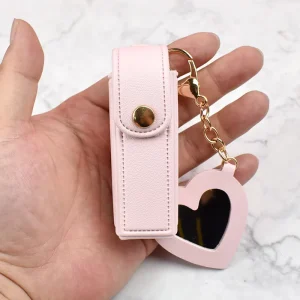 Fashion Women Girl Lipstick Cover Case Bag Accessories Keychain With Makeup Mirror Pu Leather Lip Balm Holder Lipstick Bag