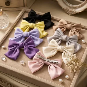 Fashion Women Hair Accessories New Design Satin Bow Hairpin Elegant Pure Colors Girl Butterfly Hair Clips