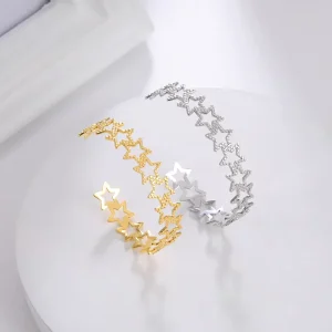 Fashion Women Hollow Star Gold Plated Bracelet Fashion Women Hollow Star Gold Plated Bracelet PVD Gold Cuff Open Bracelet