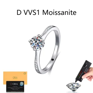 Fashion Women Jewelry Customized Four Claws Round Ring S925 Solid Silver 0.5CT Moissanite Ring for Female Manufacturer Sale