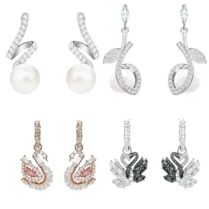 Fashion Women Jewelry Earrings Collection Twist Crystal Stud Black Swan Dangle Earrings for Daily Occasions