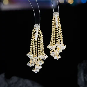 Fashion Women Jewelry Tassel Line Earrings Luxury Zircon Tassel Earrings