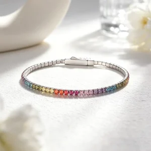 Fashion Women Men Hip Hop 925 Sterling Silver Colorful Cubic Zirconia Rainbow Tennis Bracelet