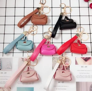 Fashion Women Mini Bag Keychain Creative Luxury Keyring Small Coin Purses PU Leather Key Chains Portable Wallet Keychain