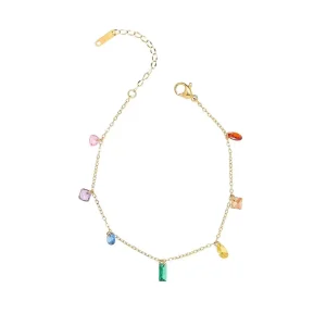 Fashion Women Necklace Stainless Steel Chain Multi Color Zircon Necklace
