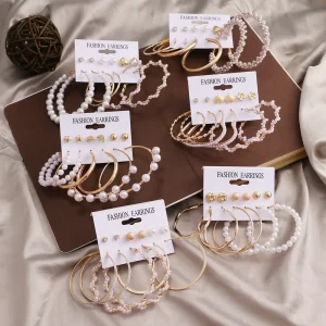 Fashion Women New Design Jewelry 18K Gold Plated Trend Pearl Earrings Set