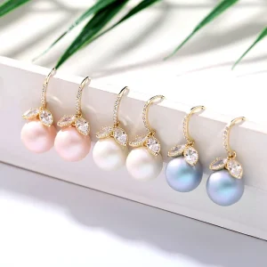 Fashion Women Pearl Earrings 18k Gold Plated 925 Silver Circle Pearl Pendant Earrings Jewellery