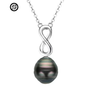 Fashion Women Pendant Jewelry 925 Sterling Silver Seawater Tahitian Black Pearl Link Necklace