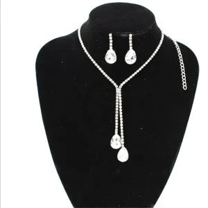 Fashion Women Round Cubic Zirconia Copper Necklace Earrings Jewelry Sets