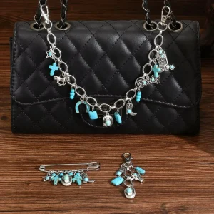 Fashion Women Shoulder Bag Chain Keychain Handmade Custom Jewelry Turquoise Charm Bag Chain Accessories