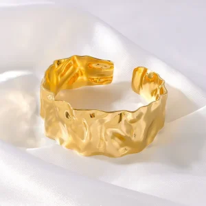 Fashion Women’s 18K Gold Plated Stainless Steel Geometric Concave and Convex Trendy Exaggerated Party Cuff Bracelets
