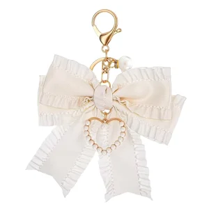 Fashion Women’s Bow Purse Keychain Pearl Wristlet Keyring Backpack Charm Circle Pattern Keychain Bag Charms