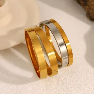Fashion Women’s Bracelets 18K Gold plated Geometric Brushed Bangles Minimalist Stainless Steel Smooth Buckle Party Bracelet