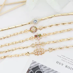 Fashion Women’s Classic Luxury Zircon Copper Alloy Chain Charm Bracelet