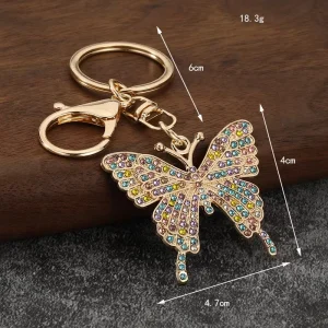 Fashion Women’s Crystal Rhinestone Butterfly Metal Keychain Creative Metal Carabiner Bags Keys Pendant Gifts