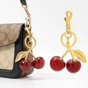 Fashion Women’s High Grade Metal Cherry Charm Keychain New Design Cute Handbag Pendant with Crystal Bag Accessories