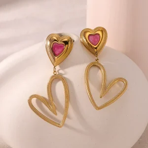 Fashion Women’s Hypoallergenic Stainless Steel 18k Gold plated Geometric Drop Earrings Trendy Party Non Tarnish Jewelry