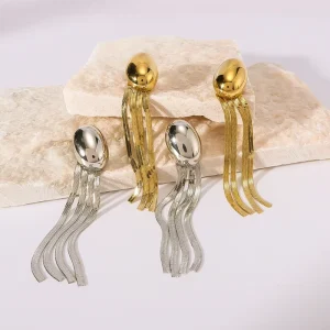 Fashion Women’s Jellyfish Shaped Tassel Chain Drop Earrings Stainless Steel 18K Gold plated Trendy Party Jewelry Gifts