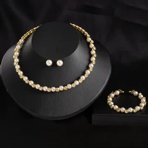 Fashion Women’s Pearl Jewelry Set Simulated Pearls Earrings Necklaces Bracelets Luxury Jewelry Set Gift