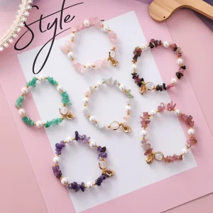 Fashion Women’s Pearl Natural Irregular White Crystal Gravel Naturelle Shell Pearl Conch Crystal Bracelet