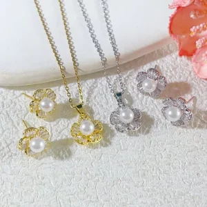 Fashion Women’s Pearl ZIRCON Earring Necklace Set Light Luxury Pearl Jewelry
