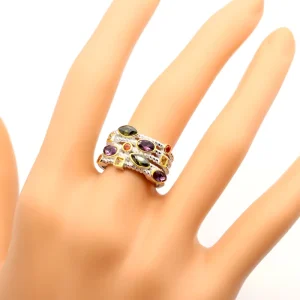 Fashion Women’s Ring Fashion Multi Layer Multi Color Multi Gemstone 925 Plated Ring