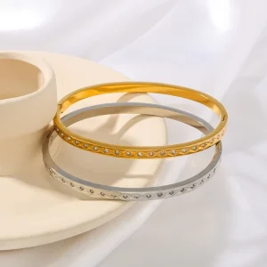 Fashion Women’s Stainless Steel 18K Gold plated Bracelets Geometric Zircon Buckle Bangle Bracelet for Party Occasions