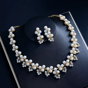 Fashion Women’s Wedding Jewelry Set Alloy and Pearl Rhinestone Earrings and Necklace 2 piece Jewelry Set