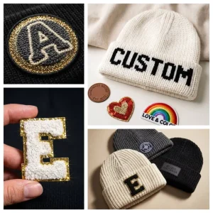 Fashion Womens Winter Knitted Beanie with Brooches Pins Pearl Beaded Rhinestones Fringes Decoration on the Cuffed